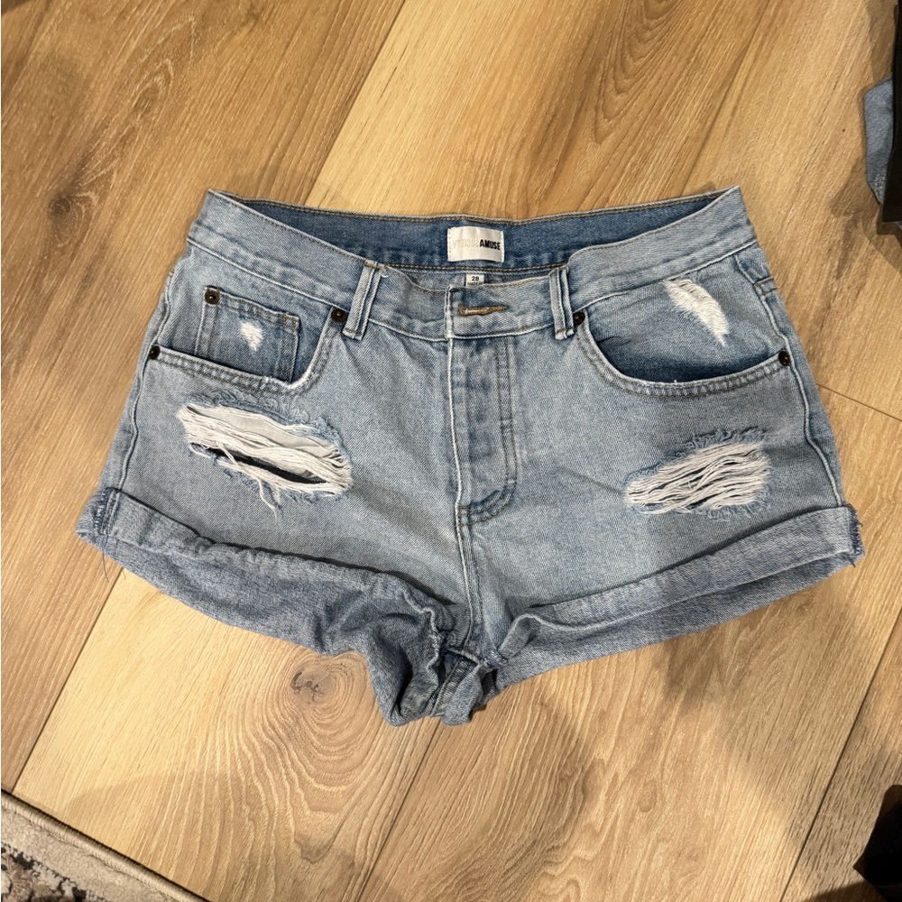 Amuse Society Blue High-Waisted Distressed Jean Shorts